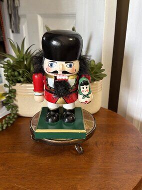 Holiday Home Vintage 6" Mini Nutcracker Holding Russian Nesting Doll